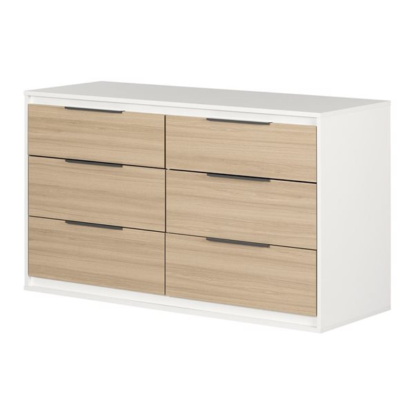 South Shore Hourra 51.25-in W Soft Elm and White 6-Drawer Contemporary Double Dresser