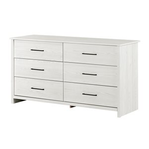 Commode double traditionnelle à 6 tiroirs Fernley de South Shore 59,25 po l., pin blanc