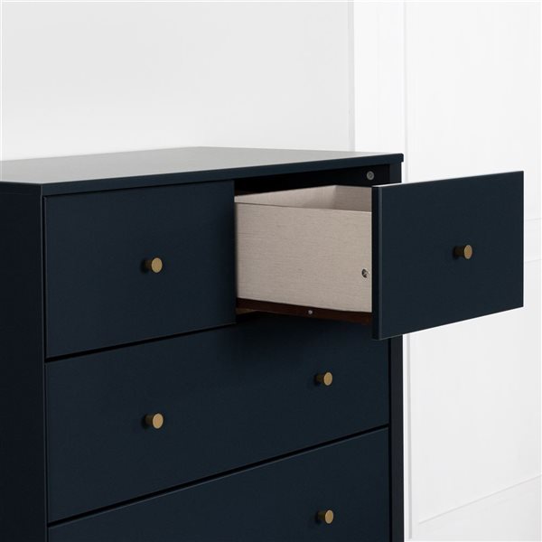 South Shore Dylane 33-in W Navy Blue Composite Modern 5-Drawer Dresser w/ Gold Metal Legs