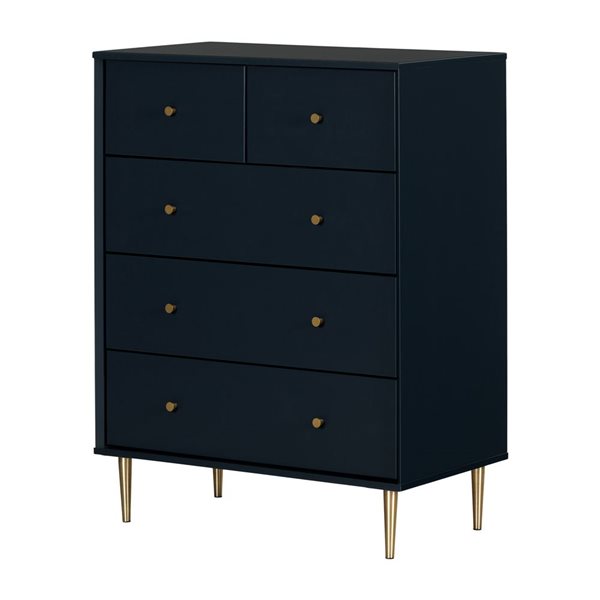 South Shore Dylane 33-in W Navy Blue Composite Modern 5-Drawer Dresser w/ Gold Metal Legs