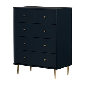 South Shore Dylane 33-in W Navy Blue Composite Modern 5-Drawer Dresser w/ Gold Metal Legs