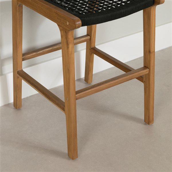 South Shore Balka 18.5-in W Black Woven Rope and Teak Wood Backrest Counter Stool