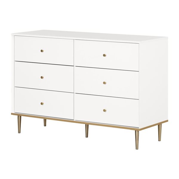 Commode double transitionnelle à 6 tiroirs Dylane de South Shore 51,25 po l., blanc pur