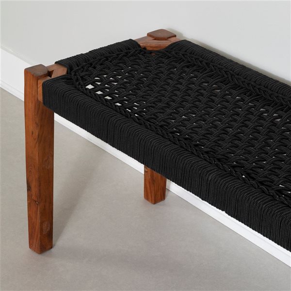 South Shore Balka 47.25-in L Natural Wood and Black Rope Accent Bench