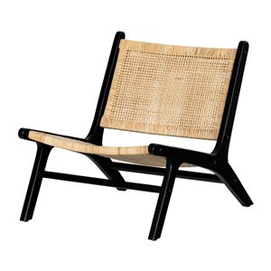 Chaise longue moderne Balka South Shore 25.5 po l. en rotin naturel et bois noir