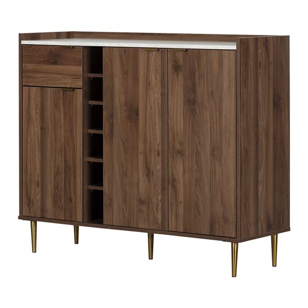 South Shore Hype 48.25 W x 40.5-in H Natural Walnut and Faux Carrara Marble Buffet w/ Wine Storage and Gold Legs