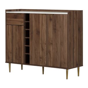 South Shore Hype 48.25 W x 40.5-in H Natural Walnut and Faux Carrara Marble Buffet w/ Wine Storage and Gold Legs