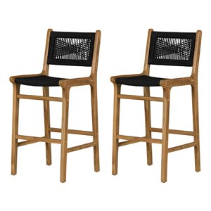 South Shore Agave 18.5-in W Natural Teak Wood/Black Woven Rope Backrest Bar Stools - Set of 2
