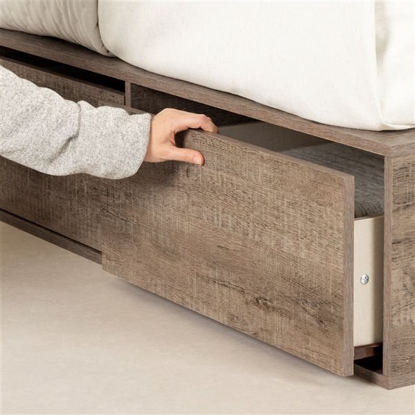 South Shore Fusion Weathered Oak 6-Drawer Queen Platform Bed with Integrated Storage