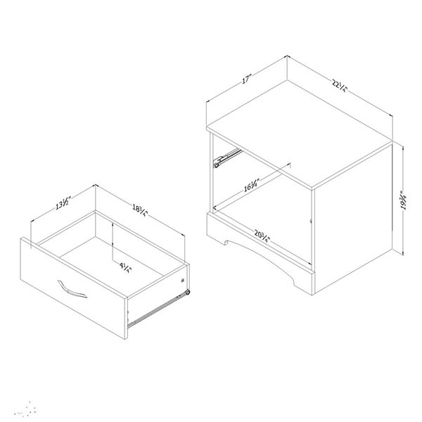 Table de chevet moderne à 1 tiroir Gramercy de South Shore avec rangement, 22,25 po l., blanc pur