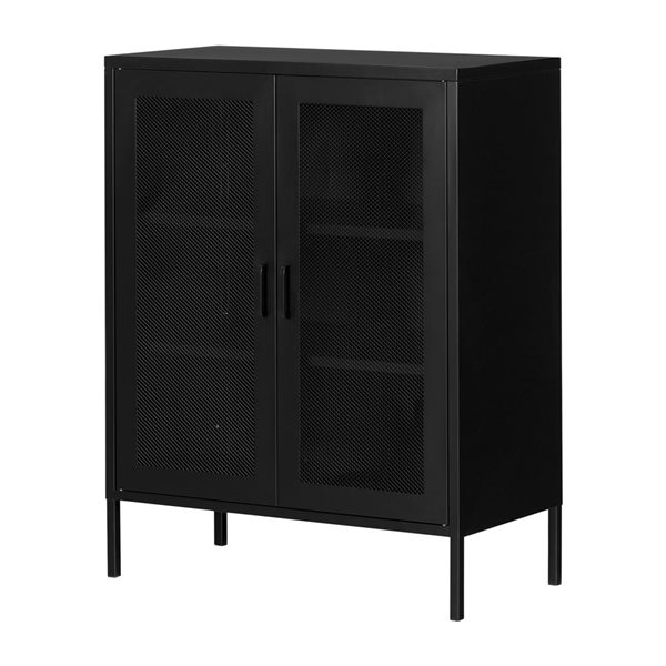 South Shore Crea 31.5-inW Black Metal Mesh Freestanding 2-Door Accent Cabinet