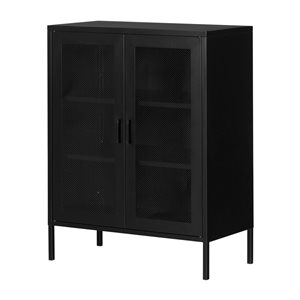 South Shore Crea 31.5-inW Black Metal Mesh Freestanding 2-Door Accent Cabinet