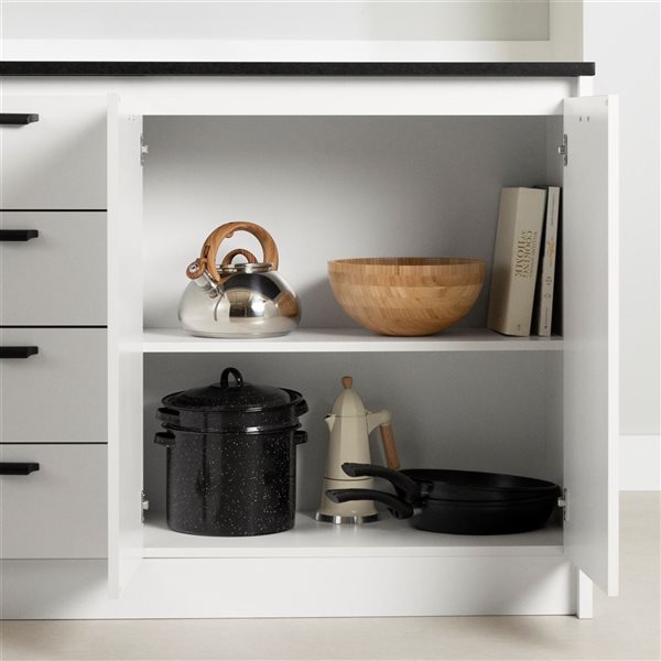 South Shore Amaro 47.25-in W Faux Black Stone and White Kitchen Island with Storage