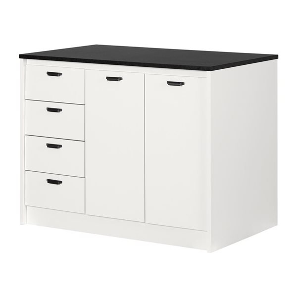 South Shore Amaro 47.25-in W Faux Black Stone and White Kitchen Island with Storage