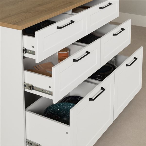 South Shore Toscano 47.25-in W White and Maple Nutmeg 6-Drawer Kitchen Island