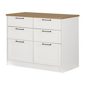 South Shore Toscano 47.25-in W White and Maple Nutmeg 6-Drawer Kitchen Island