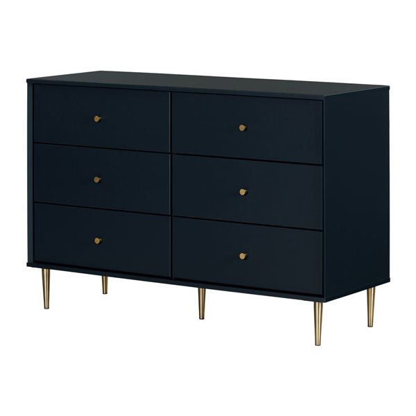 Commode double transitionnelle à 6 tiroirs Dylane de South Shore 51,25 po l., bleu marine