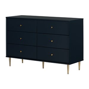 Commode double transitionnelle à 6 tiroirs Dylane de South Shore 51,25 po l., bleu marine