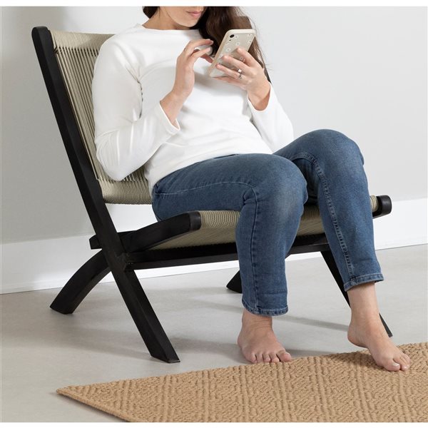 South Shore Balka 24-in W Beige Rope/Black Wood Modern Lounge Chair