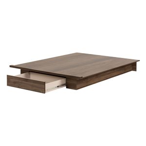 South Shore Musano Natural Walnut Queen Platform Bed with Drawer