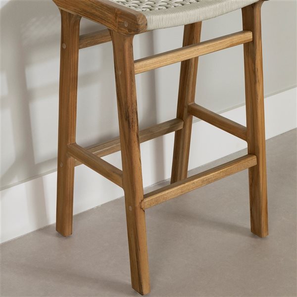 South Shore Balka 18.5-in W Natural Teak/Cream Rope Backless Bar-Height Counter Stools - Set of 2