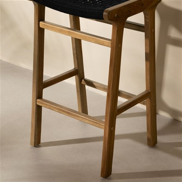 South Shore Agave Black/Natural Teak 5-Piece Bistro Table and Rope Seat Backless Barstools Set