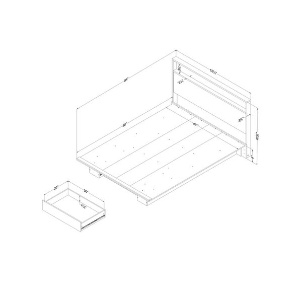 South Shore Holland Natural Walnut Queen Platform Bed and Headboard with Integrated Storage