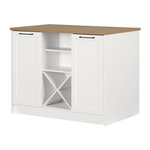 South Shore Toscano 47.25-in W White and Maple Nutmeg 6-Drawer Kitchen Island w/ Doors and Wine Storage