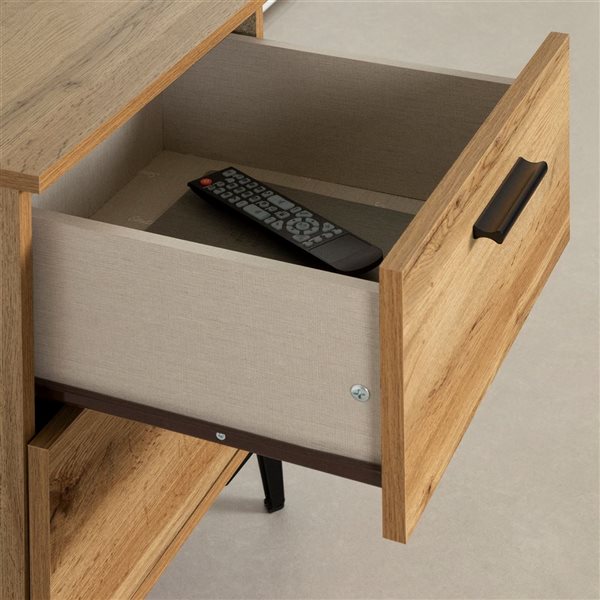 South Shore Slendel 16.75-in W Nordik Oak Composite 2-Drawer Modern Side Table w/ Black Metal Legs