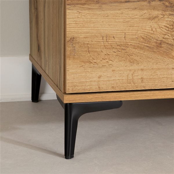 South Shore Slendel 16.75-in W Nordik Oak Composite 2-Drawer Modern Side Table w/ Black Metal Legs