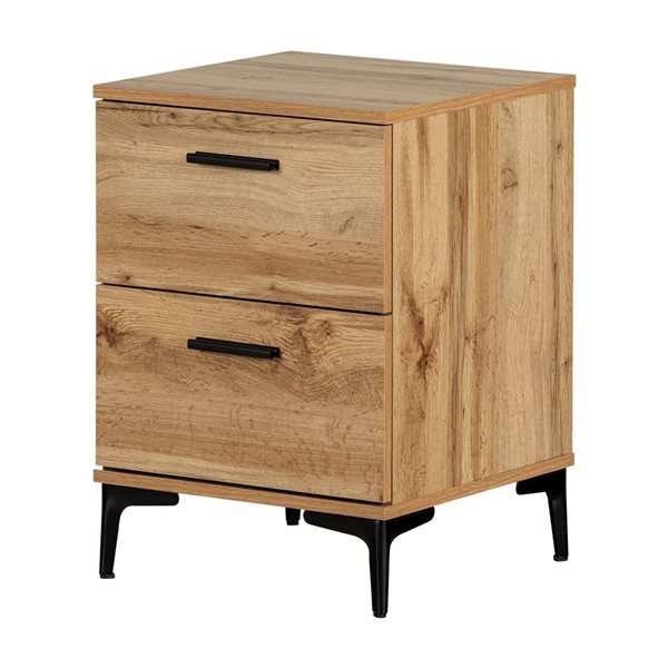 South Shore Slendel 16.75-in W Nordik Oak Composite 2-Drawer Modern Side Table w/ Black Metal Legs