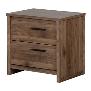 Table de chevet moderne à 2 tiroirs Lensky de South Shore avec rangement, 23,75 po l., noyer naturel