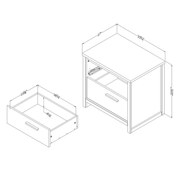 Table de chevet moderne à 2 tiroirs Lensky de South Shore avec rangement, 23,75 po l., noyer naturel