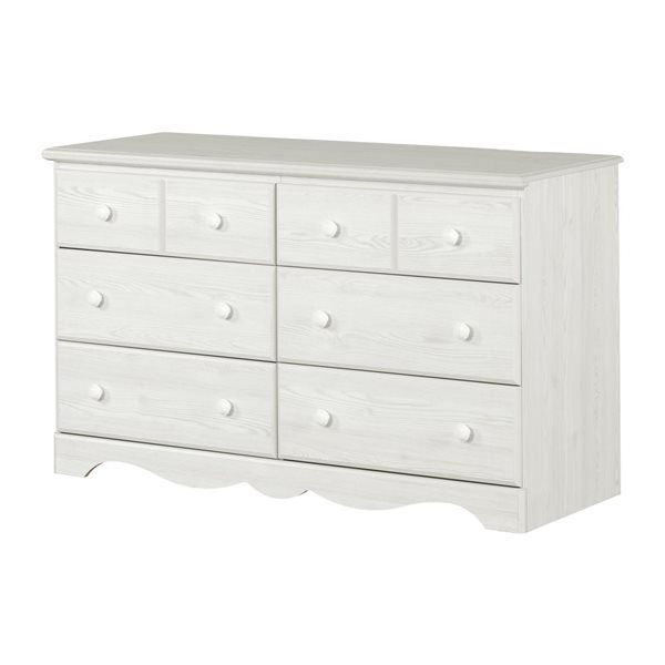 Commode double traditionnelle à 6 tiroirs Summer Breeze de South Shore 52 po l., pin blanc