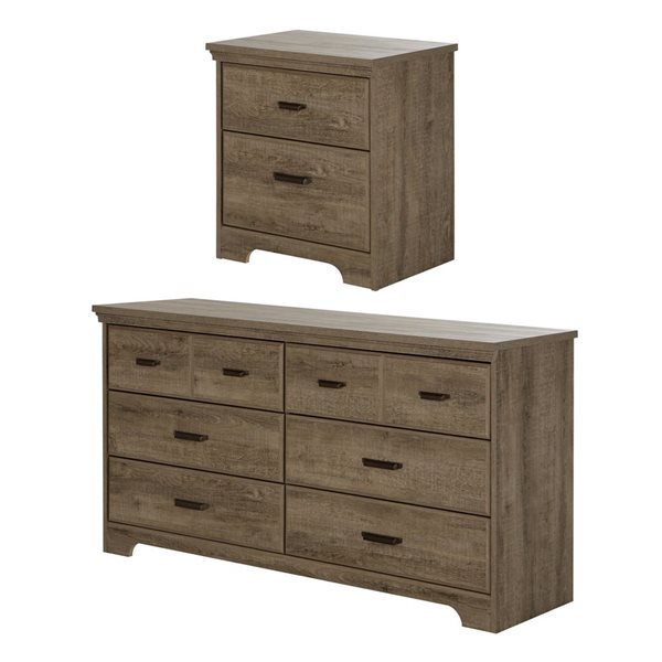 South Shore Versa 57.75-in W Weathered Oak 6-Drawer Traditional Double Dresser and Nightstand Set