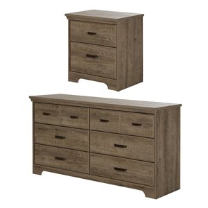 South Shore Versa 57.75-in W Weathered Oak 6-Drawer Traditional Double Dresser and Nightstand Set