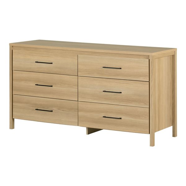 Commode double contemporaine à 6 tiroirs Gravity de South Shore 59,25 po l., frêne naturel