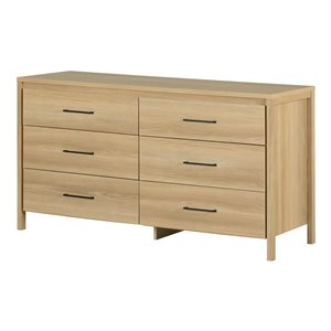Commode double contemporaine à 6 tiroirs Gravity de South Shore 59,25 po l., frêne naturel