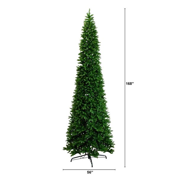 Nearly Natural 14-ft Artificial Slim Green Mountain Pine Christmas Tree with 1600 Warm White LED Lights