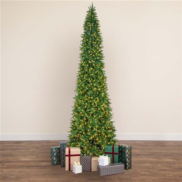 Nearly Natural 14-ft Artificial Slim Green Mountain Pine Christmas Tree with 1600 Warm White LED Lights