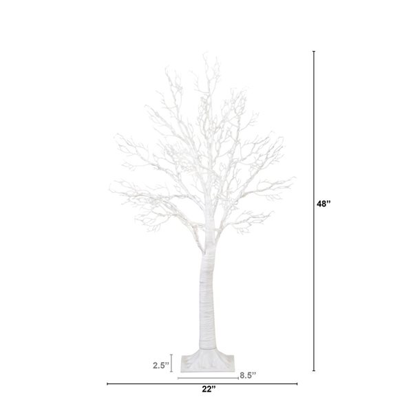 Nearly Natural 4-ft Pre-Lit Artificial White Twig Tree with 160 Warm White LED Lights