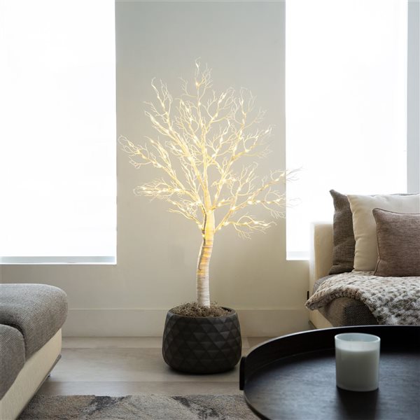 Nearly Natural 4-ft Pre-Lit Artificial White Twig Tree with 160 Warm White LED Lights
