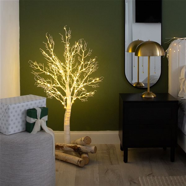 Nearly Natural 4-ft Pre-Lit Artificial White Twig Tree with 160 Warm White LED Lights
