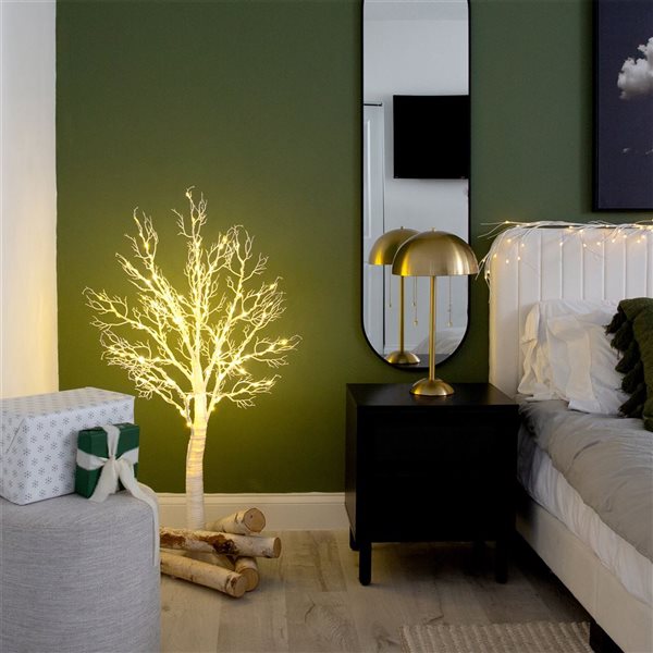 Nearly Natural 4-ft Pre-Lit Artificial White Twig Tree with 160 Warm White LED Lights