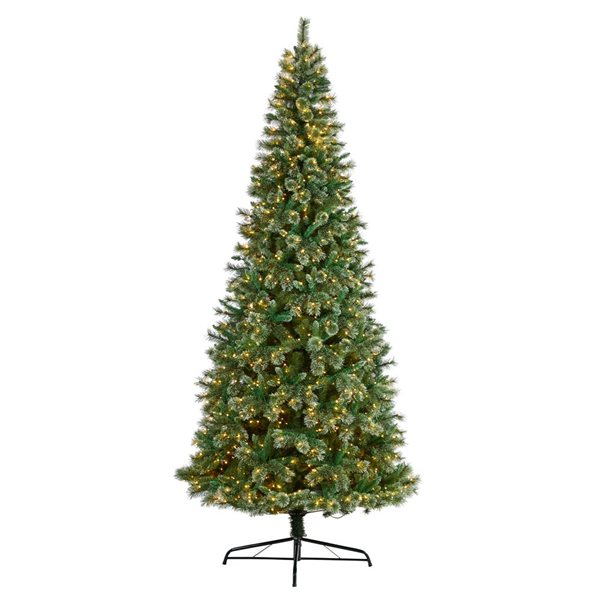 Nearly Natural 10-ft Wisconsin Slim Snow Tip Pine Artificial Christmas Tree with 1050 Clear LED Lights