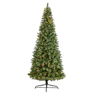 Nearly Natural 10-ft Wisconsin Slim Snow Tip Pine Artificial Christmas Tree with 1050 Clear LED Lights