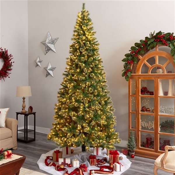 Nearly Natural 10-ft Wisconsin Slim Snow Tip Pine Artificial Christmas Tree with 1050 Clear LED Lights