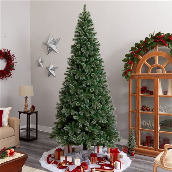 Nearly Natural 10-ft Wisconsin Slim Snow Tip Pine Artificial Christmas Tree with 1050 Clear LED Lights