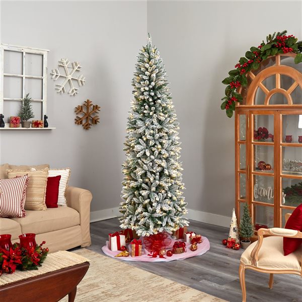 Nearly Natural 8-ft Slim Flocked Montreal Fir Artificial Christmas