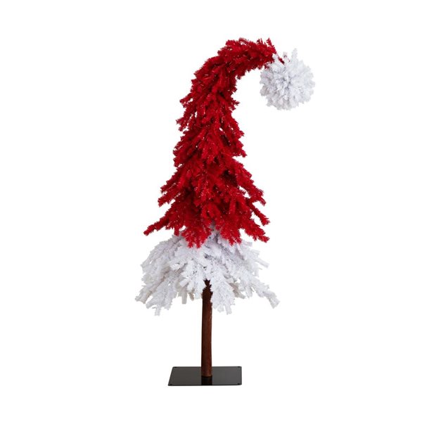 Nearly Natural 7-ft Holiday Red Santa’s Hat Christmas Tree with 500 LED Lights and 1272 Bendable Branches